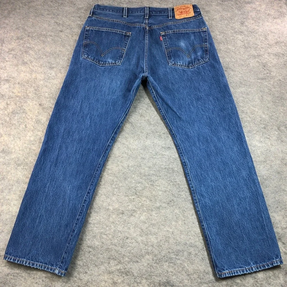 Levi Mens 501 38x32 Blue Cotton Button Fly Straight Leg Jeans